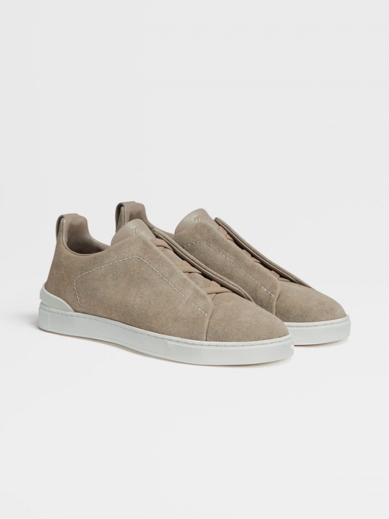 Beige Zegna Canvas Triple Stitch Low Top Sneakers | MAKITFW-73