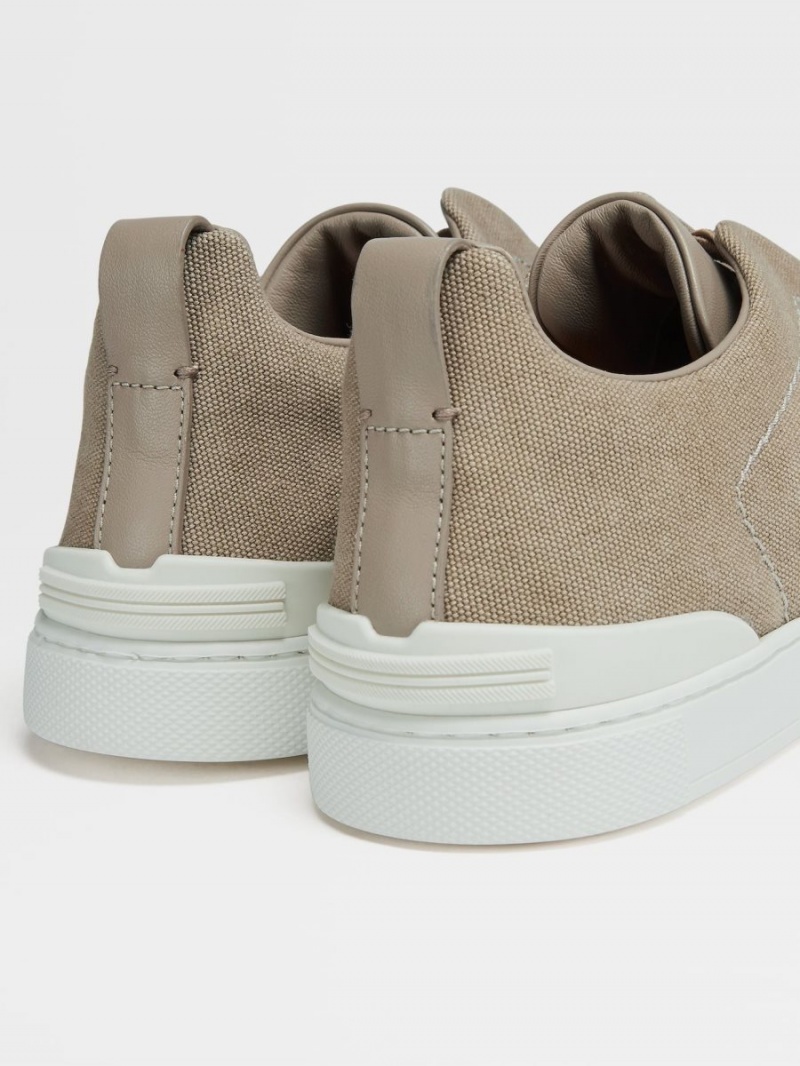 Beige Zegna Canvas Triple Stitch Low Top Sneakers | MAKITFW-73