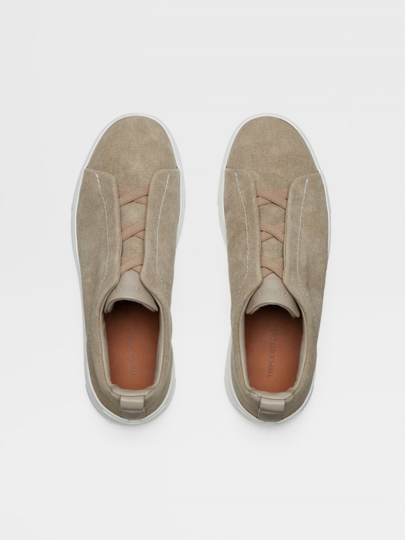 Beige Zegna Canvas Triple Stitch Low Top Sneakers | MAKITFW-73