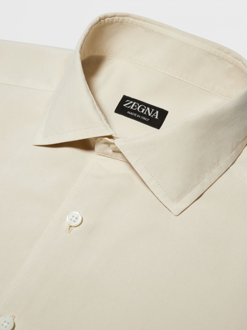 Beige Zegna Garment Dyed Pure Silk Long-sleeve Shirt | OQSLKEZ-20