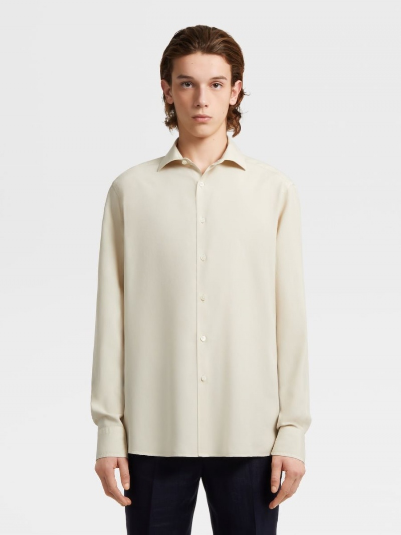 Beige Zegna Garment Dyed Pure Silk Long-sleeve Shirt | OQSLKEZ-20