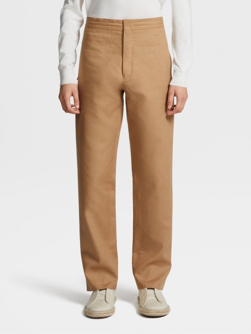 Beige Zegna Pure Linen Jogger Pants | OLPTXFI-90