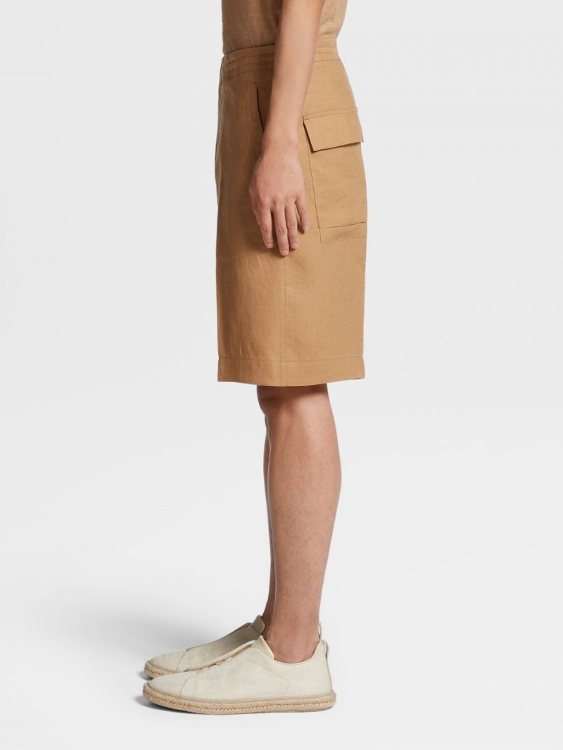 Beige Zegna Pure Linen Shorts | DFOECIM-90