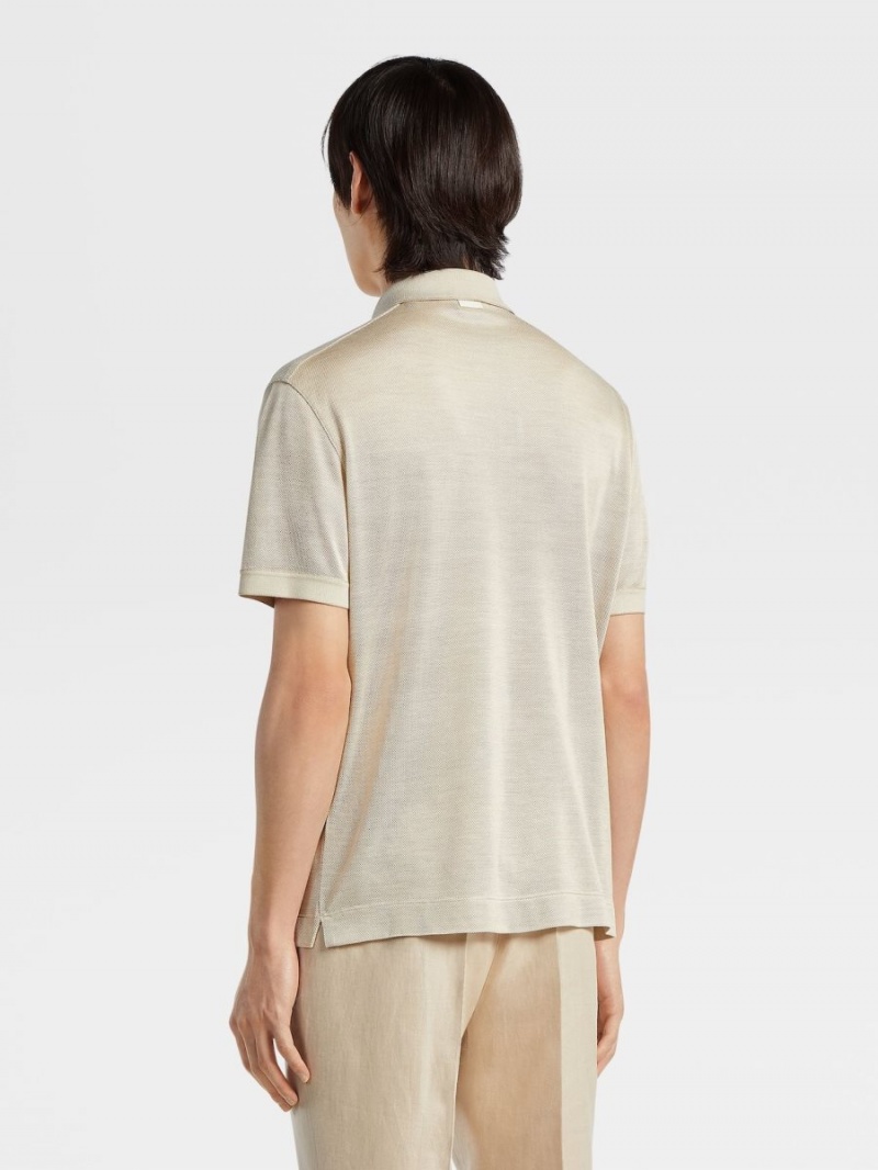 Beige Zegna Silk Short-sleeve Polo | MGPZTVA-73