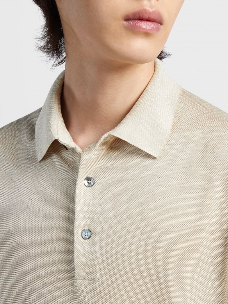 Beige Zegna Silk Short-sleeve Polo | MGPZTVA-73