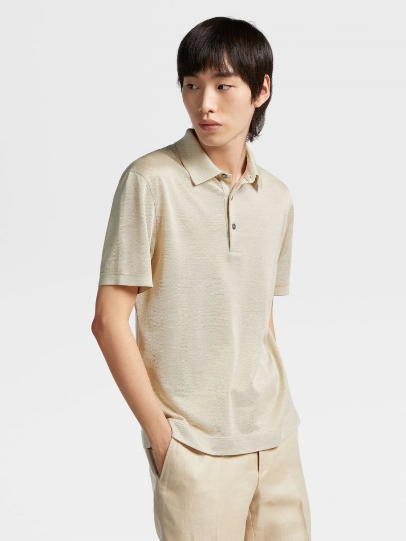 Beige Zegna Silk Short-sleeve Polo | MGPZTVA-73