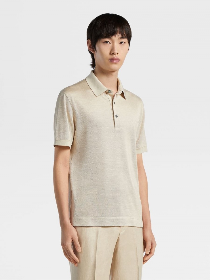 Beige Zegna Silk Short-sleeve Polo | MGPZTVA-73