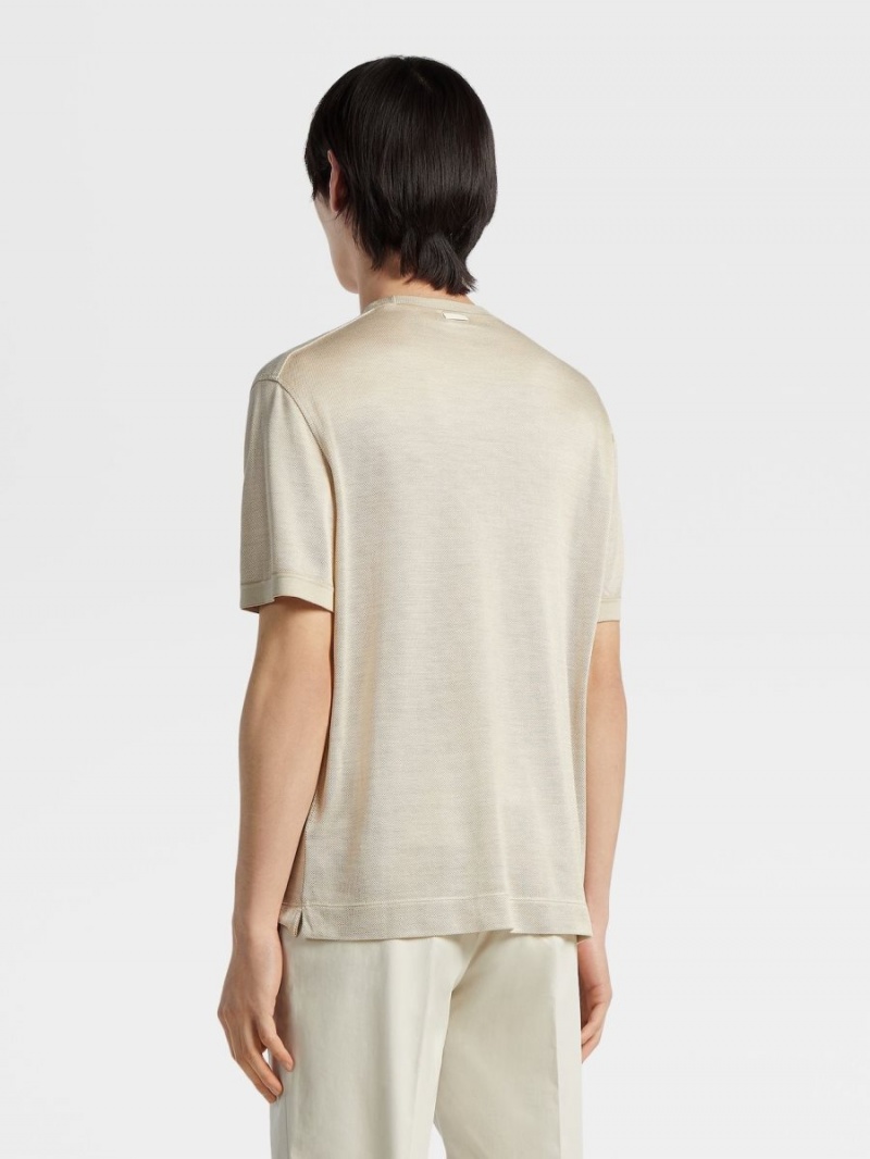 Beige Zegna Silk Short-sleeve T-shirt | NOXVGRP-30