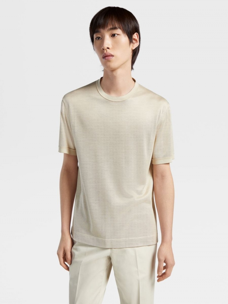 Beige Zegna Silk Short-sleeve T-shirt | NOXVGRP-30