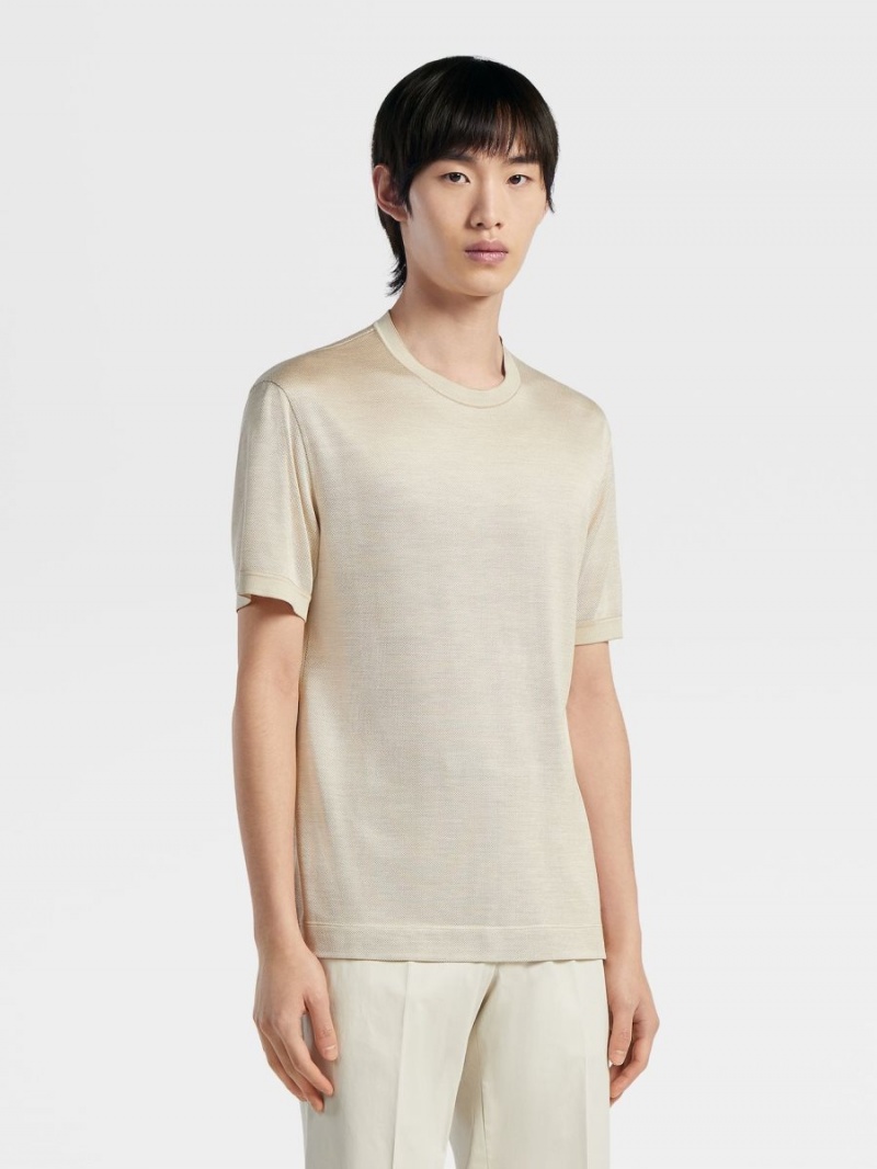 Beige Zegna Silk Short-sleeve T-shirt | NOXVGRP-30