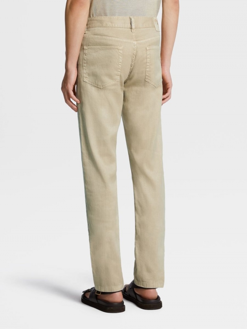 Beige Zegna Stretch Linen And Cotton Jeans | MRBOJPU-92