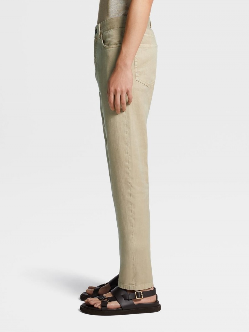 Beige Zegna Stretch Linen And Cotton Jeans | MRBOJPU-92