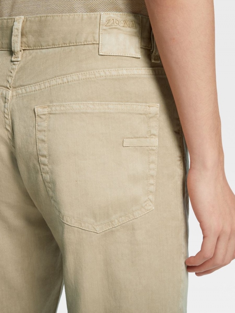 Beige Zegna Stretch Linen And Cotton Jeans | MRBOJPU-92