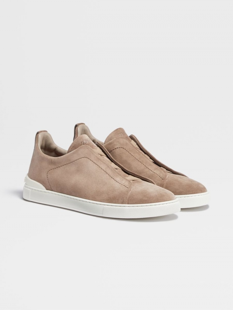 Beige Zegna Suede Triple Stitch Sneakers | PIKTBVU-29