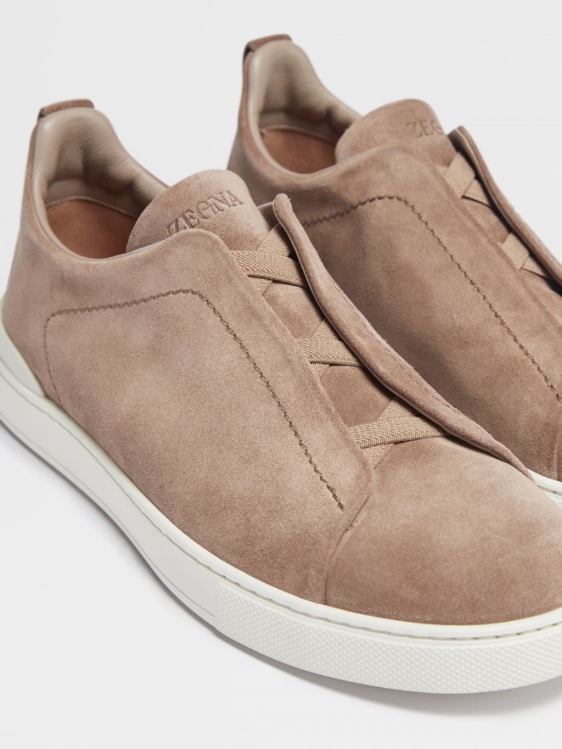 Beige Zegna Suede Triple Stitch Sneakers | PIKTBVU-29