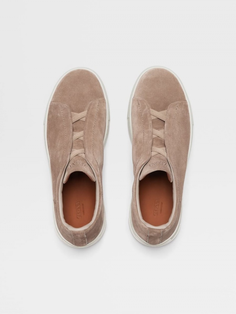 Beige Zegna Suede Triple Stitch Sneakers | PIKTBVU-29