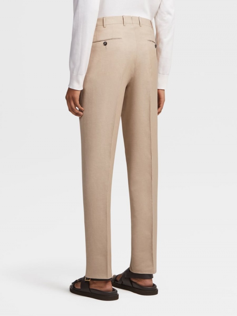 Beige Zegna Trofeo Summer Wool And Linen Pants | XIGNPQM-73