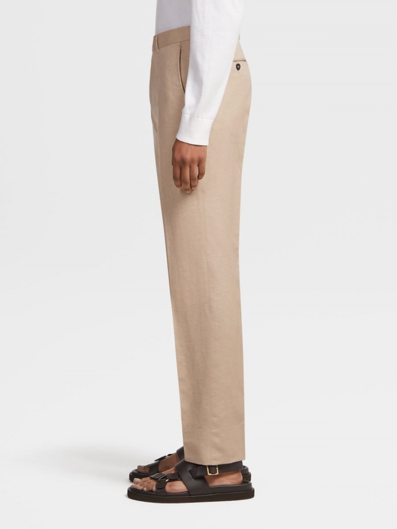 Beige Zegna Trofeo Summer Wool And Linen Pants | XIGNPQM-73