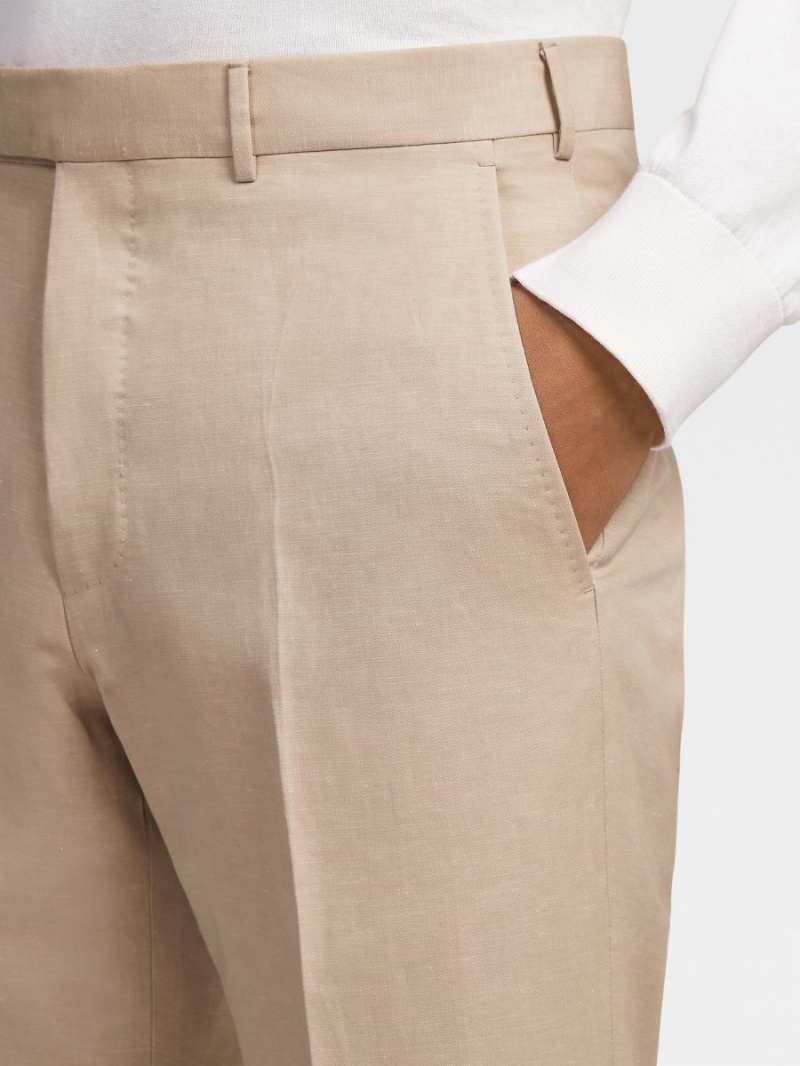 Beige Zegna Trofeo Summer Wool And Linen Pants | XIGNPQM-73