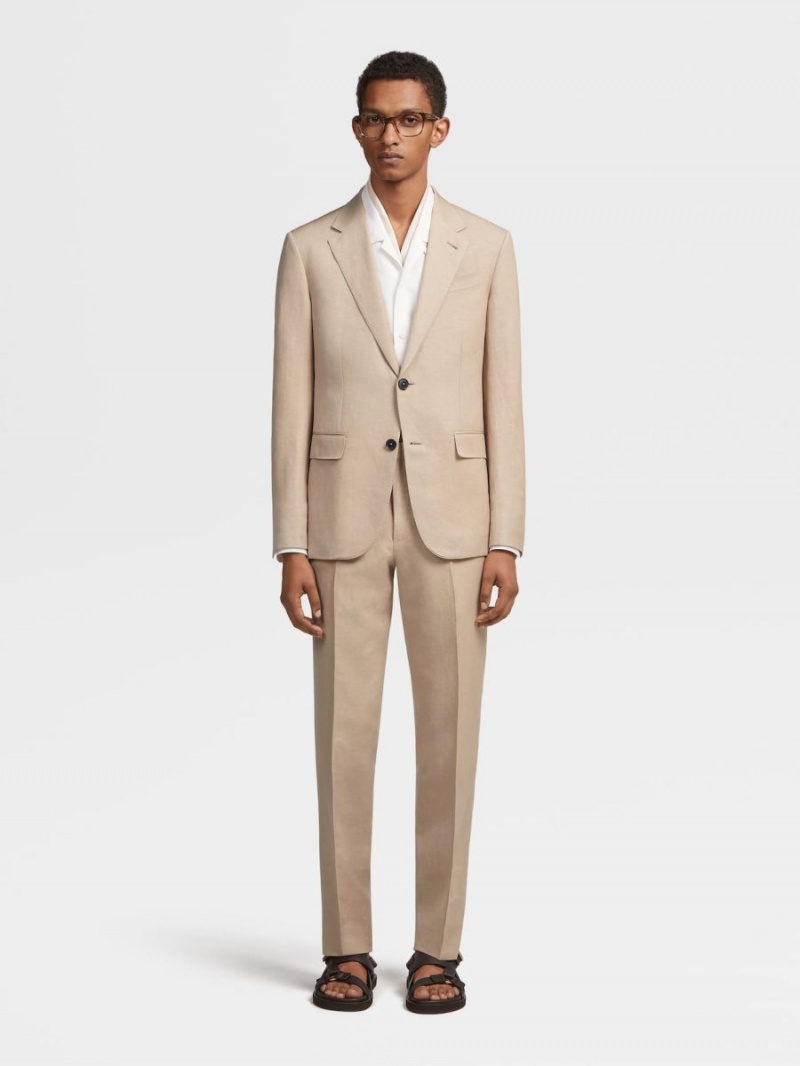 Beige Zegna Trofeo Summer Wool And Linen Pants | XIGNPQM-73