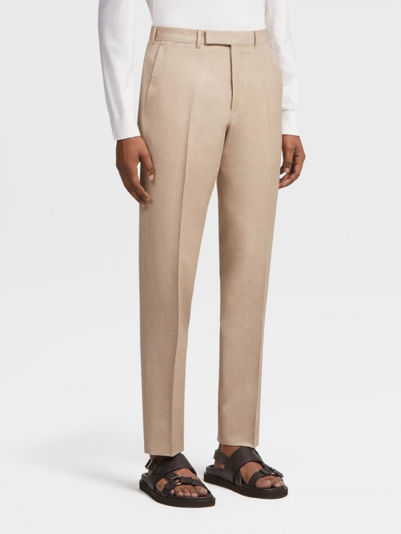 Beige Zegna Trofeo Summer Wool And Linen Pants | XIGNPQM-73