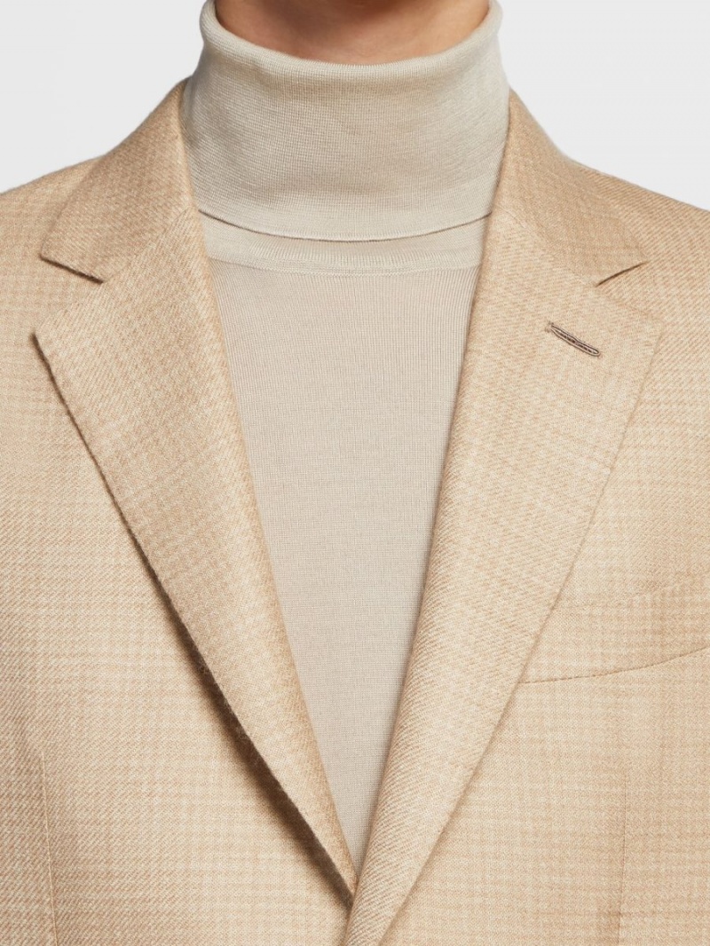 Beige / White Zegna Cashmere Silk Jacket | QJHYFDZ-09