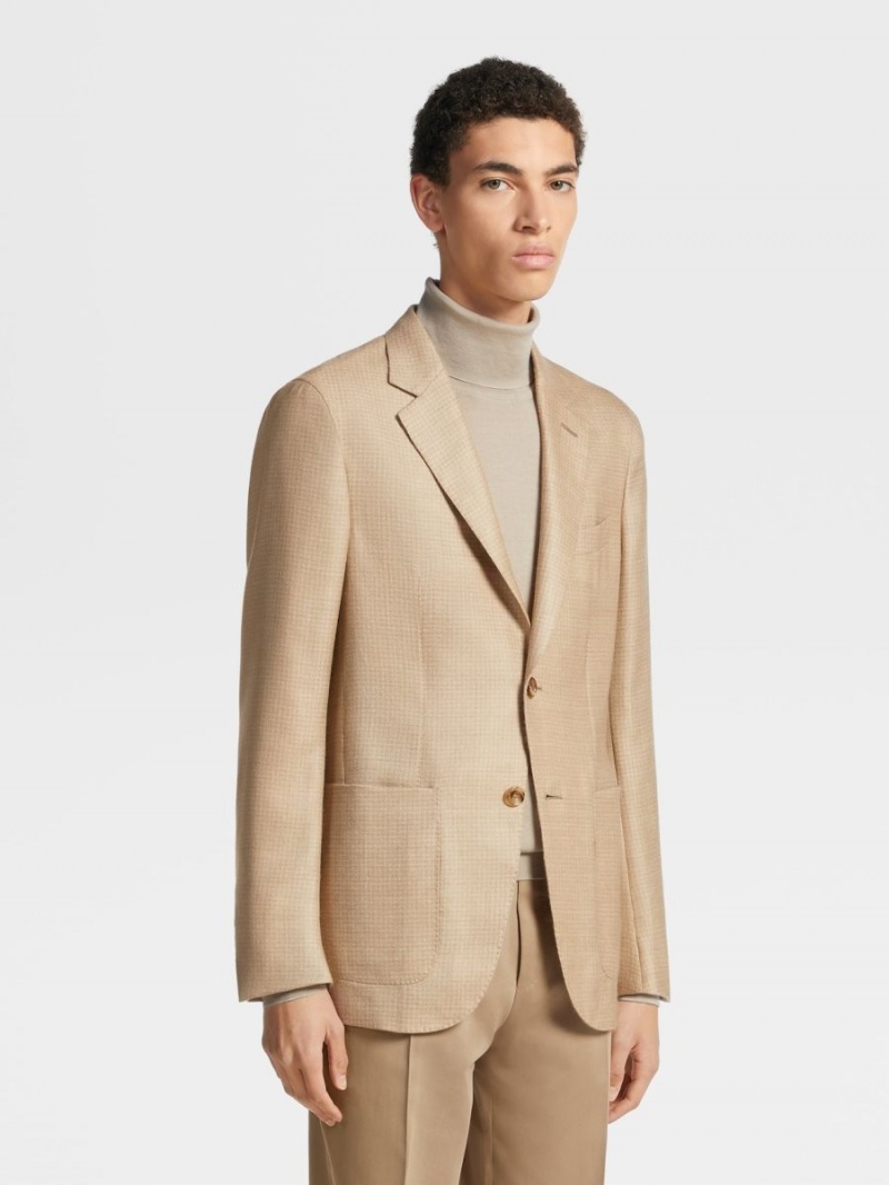 Beige / White Zegna Cashmere Silk Jacket | QJHYFDZ-09