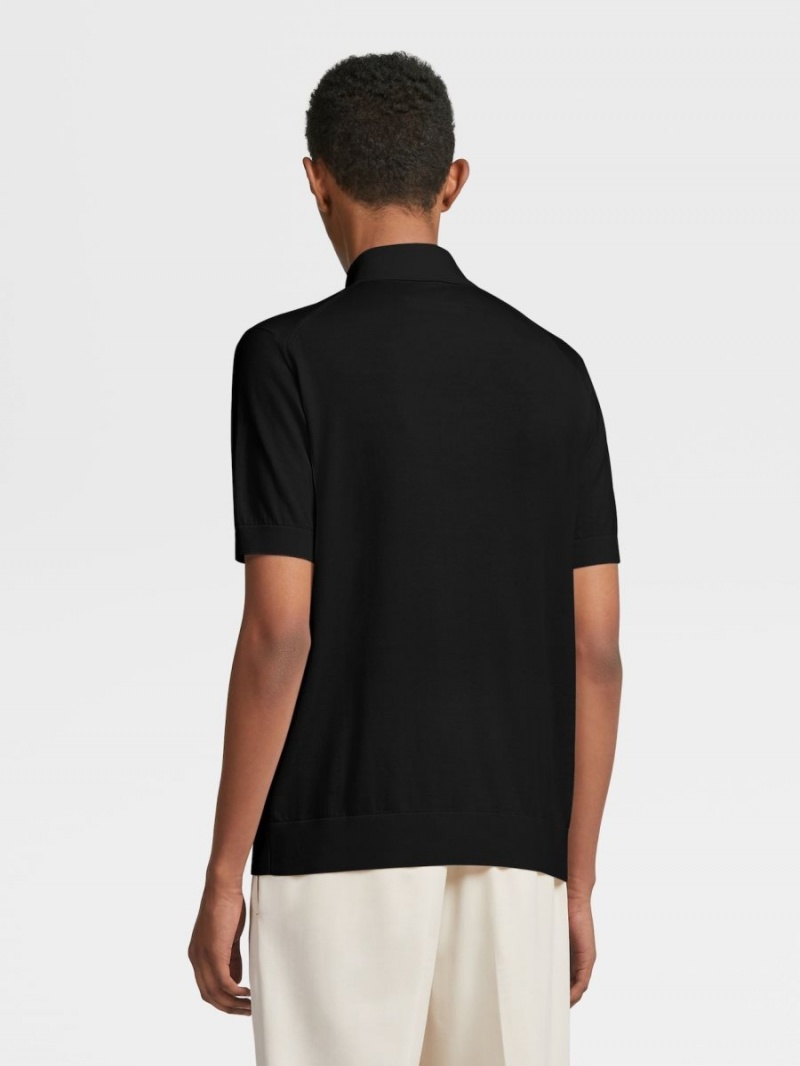 Black Zegna Baby Island Cotton And Cashmere Knit Short-sleeve Polo | YICMKGF-35