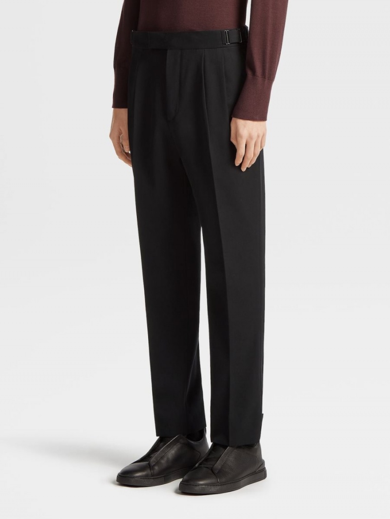 Black Zegna Cotton And Wool Pants | PISXZKR-84