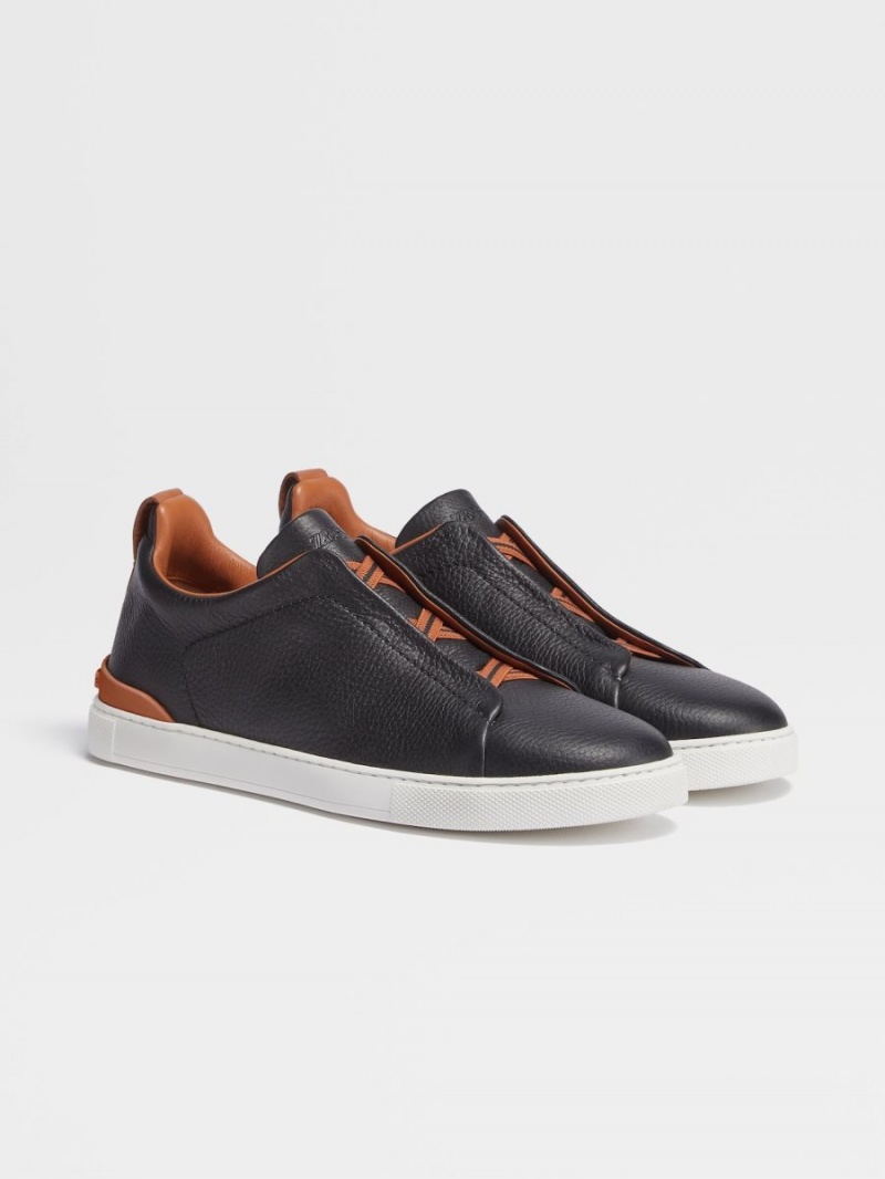 Black Zegna Deerskin Triple Stitch Sneakers | MYGECSQ-08