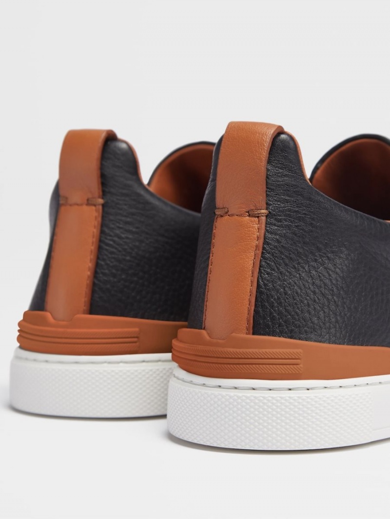 Black Zegna Deerskin Triple Stitch Sneakers | MYGECSQ-08