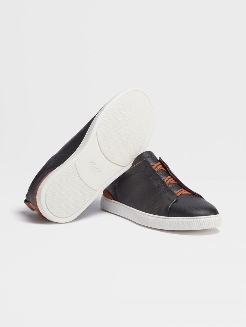 Black Zegna Deerskin Triple Stitch Sneakers | MYGECSQ-08