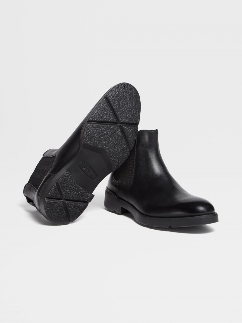 Black Zegna Hand-buffed Leather Cortina Chelsea Boots | JTQIUCN-67