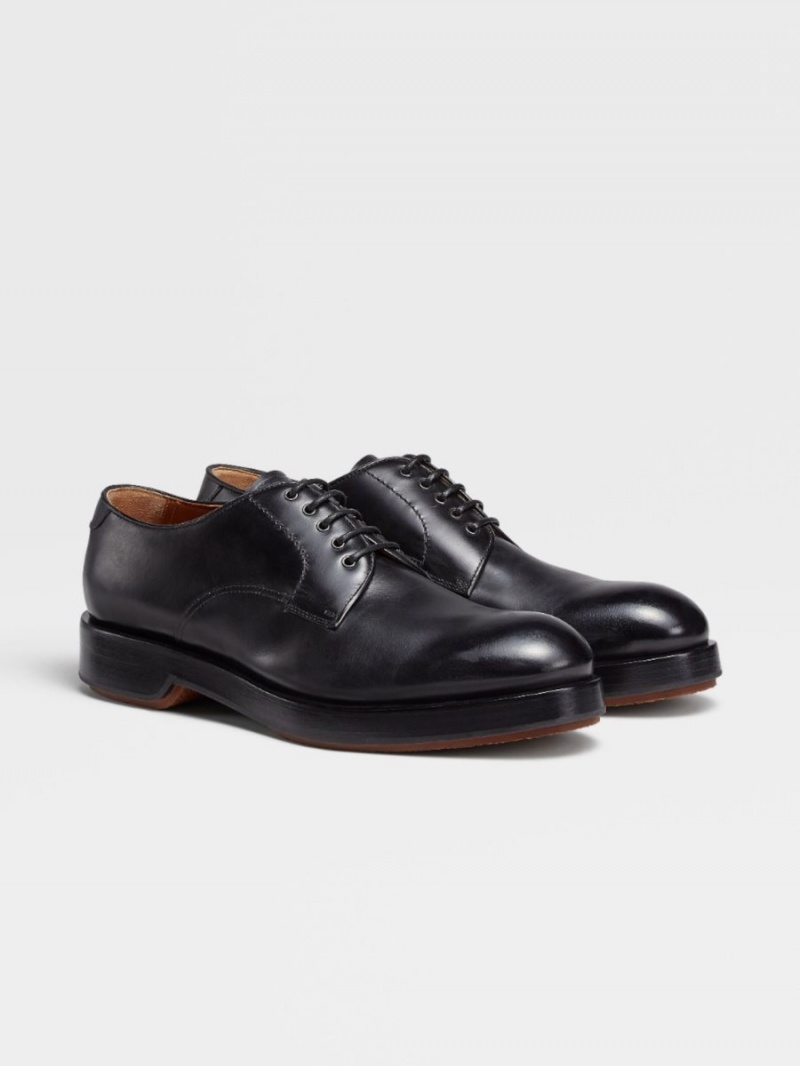 Black Zegna Hand-buffed Leather Udine Derby | TDNHYLC-07