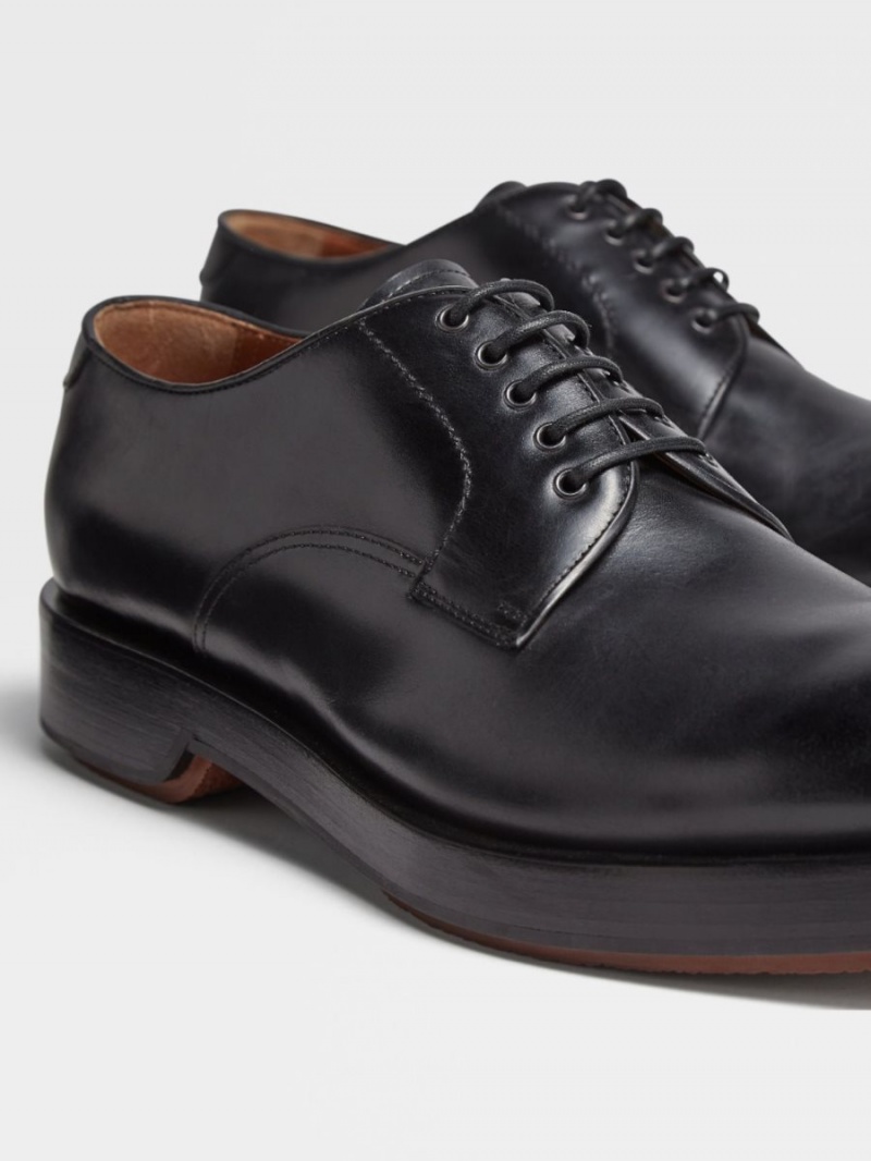 Black Zegna Hand-buffed Leather Udine Derby | TDNHYLC-07