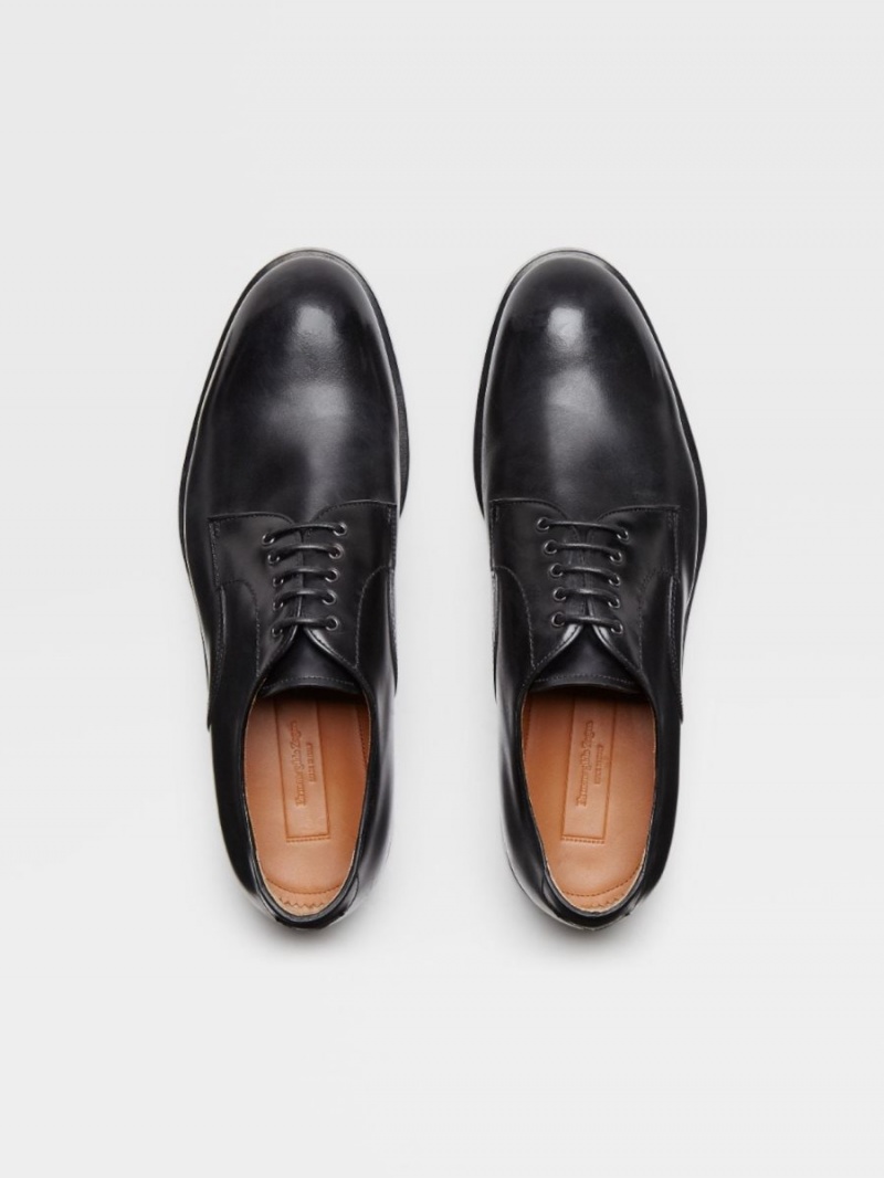 Black Zegna Hand-buffed Leather Udine Derby | TDNHYLC-07