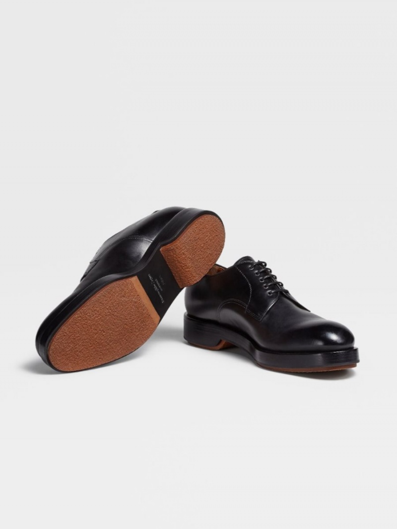 Black Zegna Hand-buffed Leather Udine Derby | TDNHYLC-07