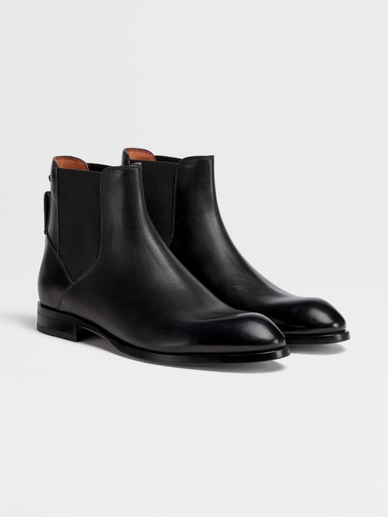 Black Zegna Hand-buffed Leather Vienna Blake Boots | QUKADLT-85