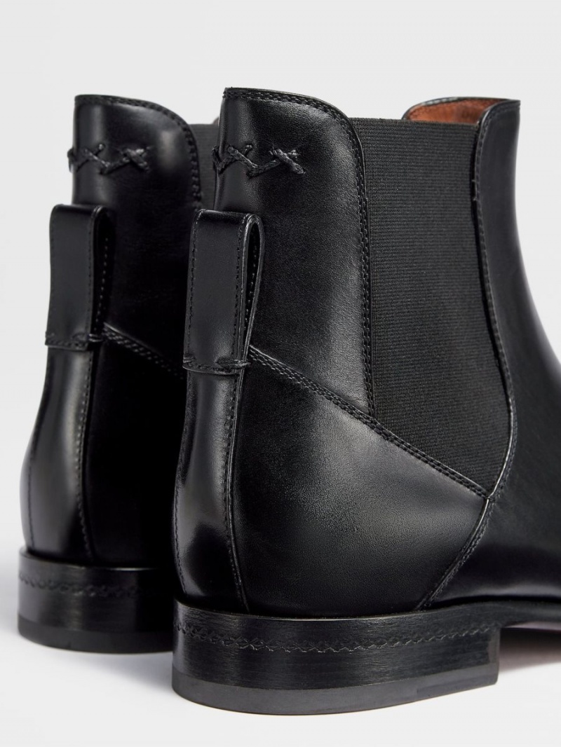 Black Zegna Hand-buffed Leather Vienna Blake Boots | QUKADLT-85