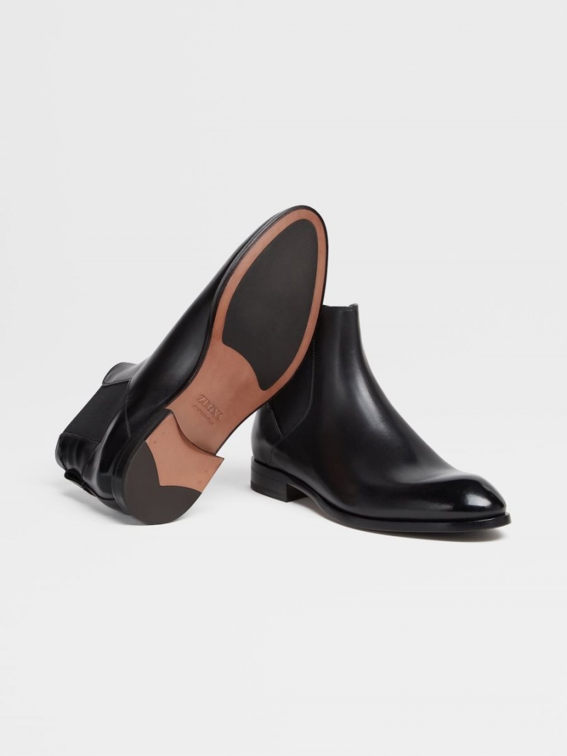 Black Zegna Hand-buffed Leather Vienna Blake Boots | QUKADLT-85