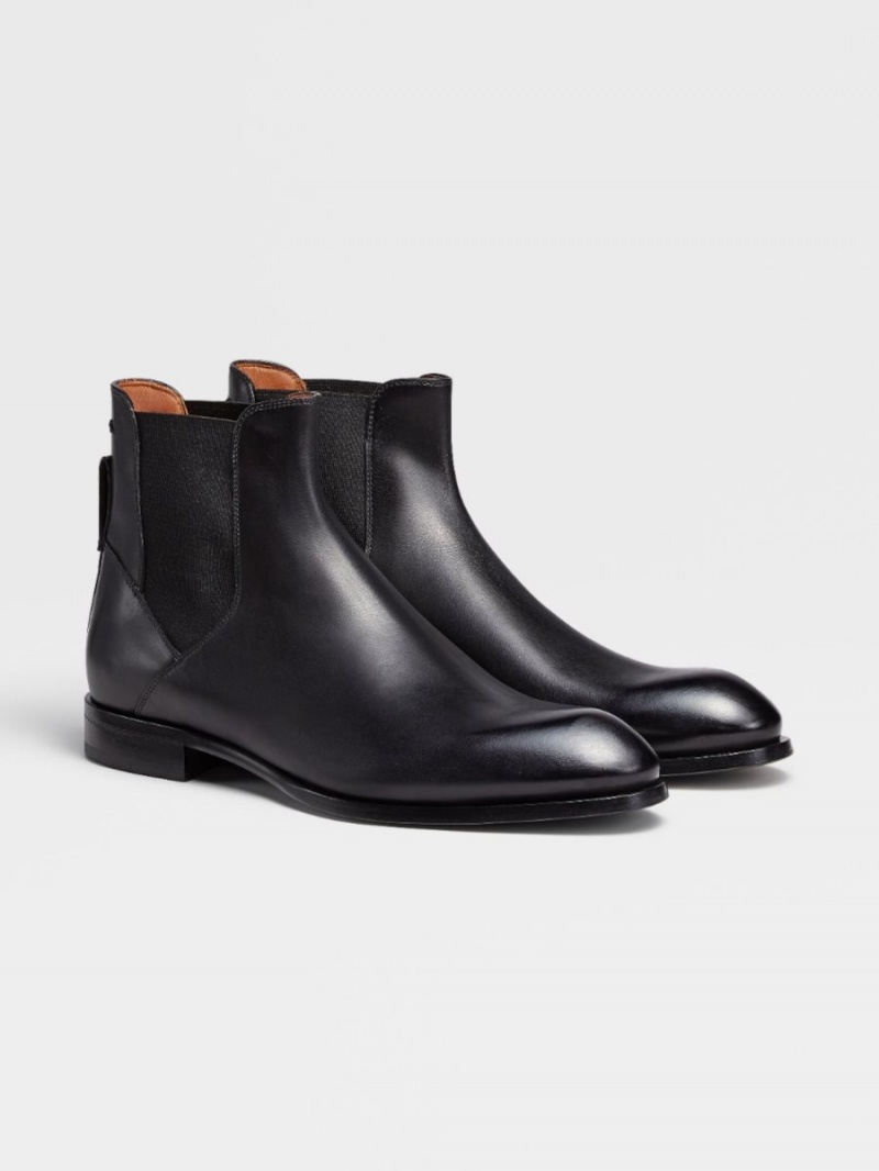 Black Zegna Hand-buffed Leather Vienna Blake Chelsea Boots | DIQRGAZ-81