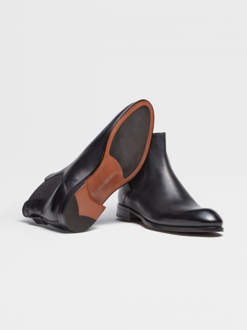 Black Zegna Hand-buffed Leather Vienna Blake Chelsea Boots | DIQRGAZ-81