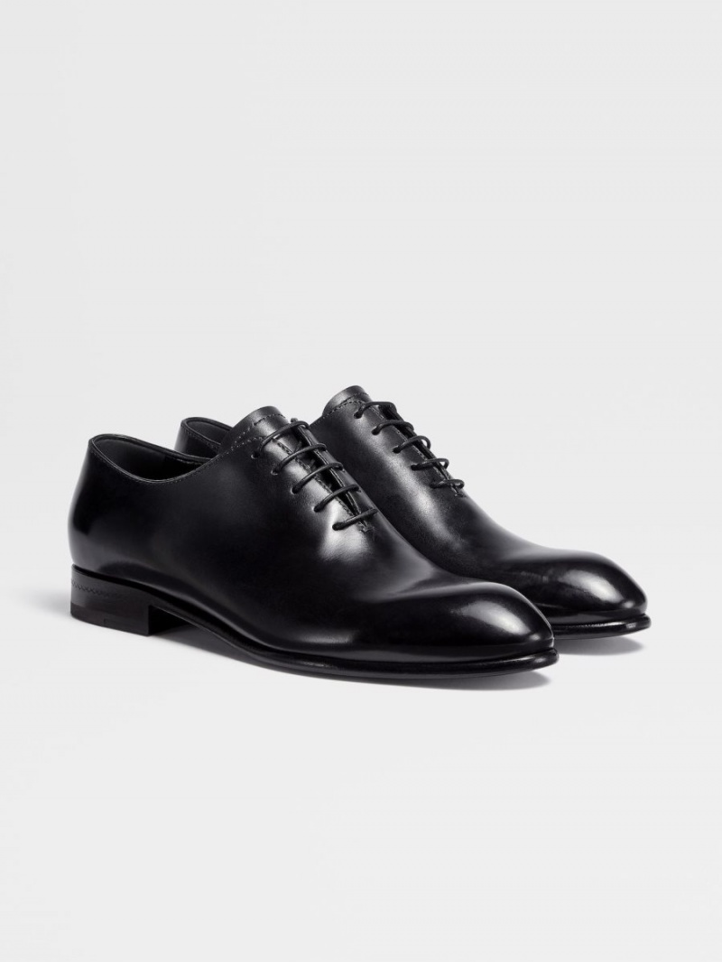 Black Zegna Hand-buffed Leather Vienna Evening Wholecut Oxford | ZPCWRVQ-29