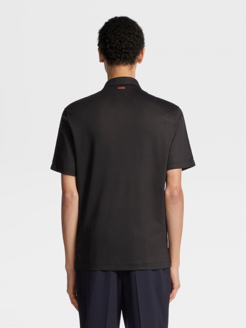 Black Zegna High Performance Wool Polo Shirt | TNUDFQJ-92