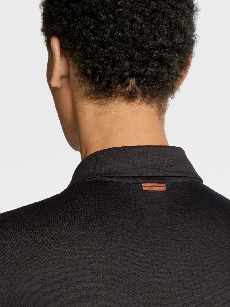 Black Zegna High Performance Wool Polo Shirt | TNUDFQJ-92