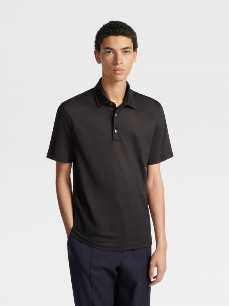 Black Zegna High Performance Wool Polo Shirt | TNUDFQJ-92