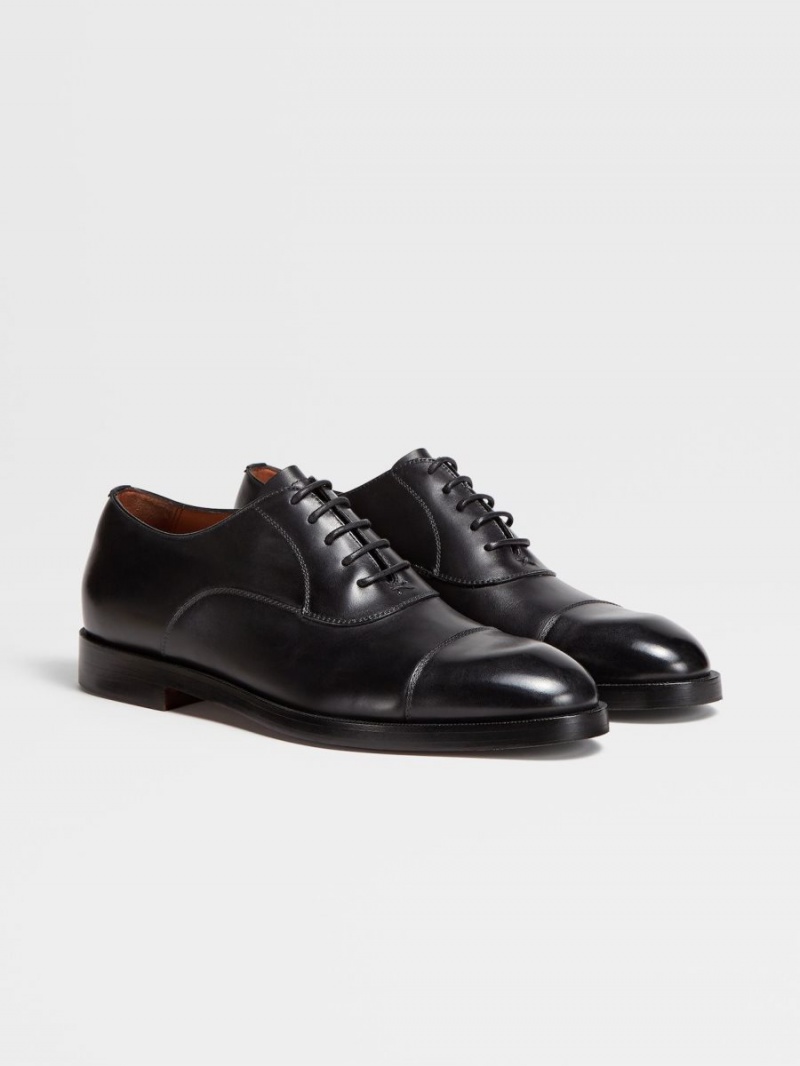 Black Zegna Leather Torino Oxford Shoes | YOWFVDN-61