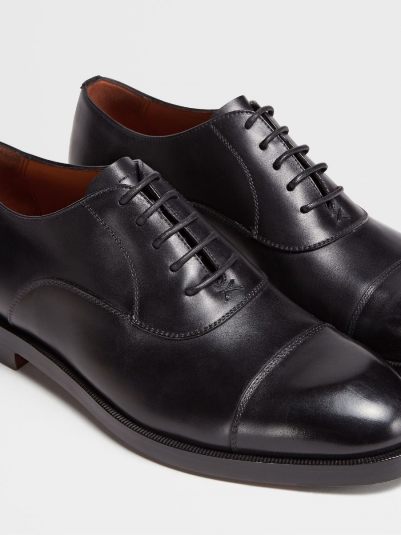 Black Zegna Leather Torino Oxford Shoes | YOWFVDN-61