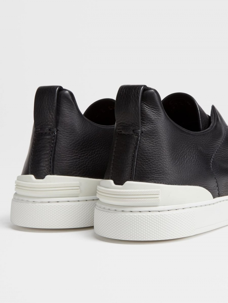 Black Zegna Leather Triple Stitch Sneakers | ZUPBINR-05