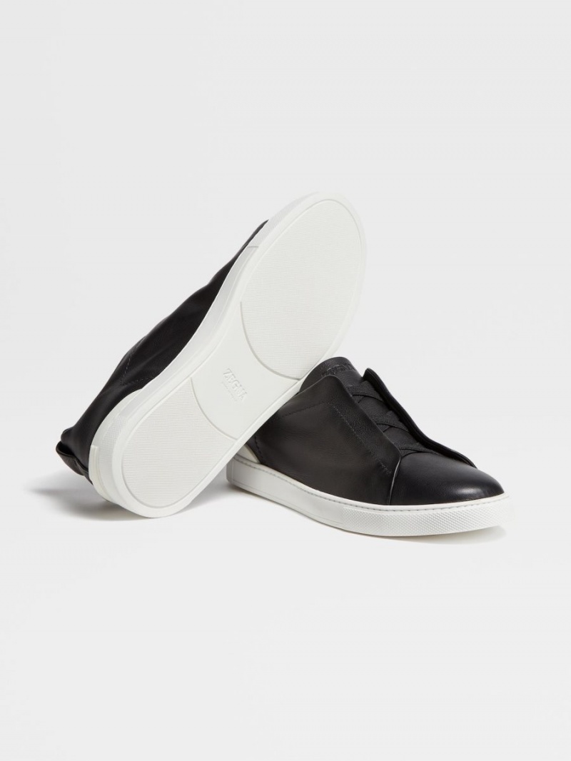 Black Zegna Leather Triple Stitch Sneakers | ZUPBINR-05